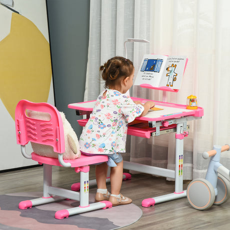 easycomfort easycomfort banco scuola regolabile con sedia per bambini 6 12 anni 70x49 5x80 105 cm rosa