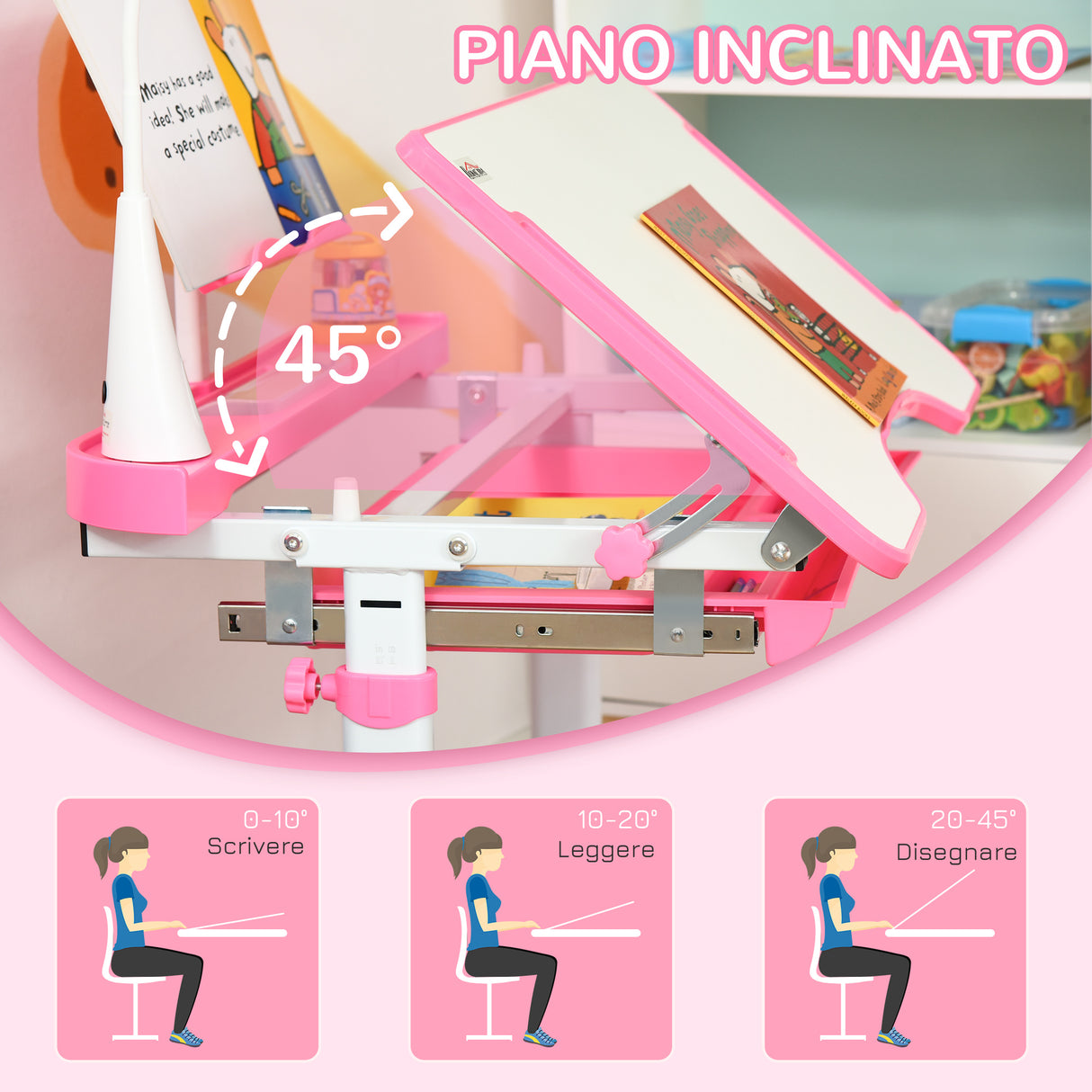 easycomfort easycomfort banco scuola regolabile con sedia per bambini 6 12 anni 70x49 5x80 105 cm rosa