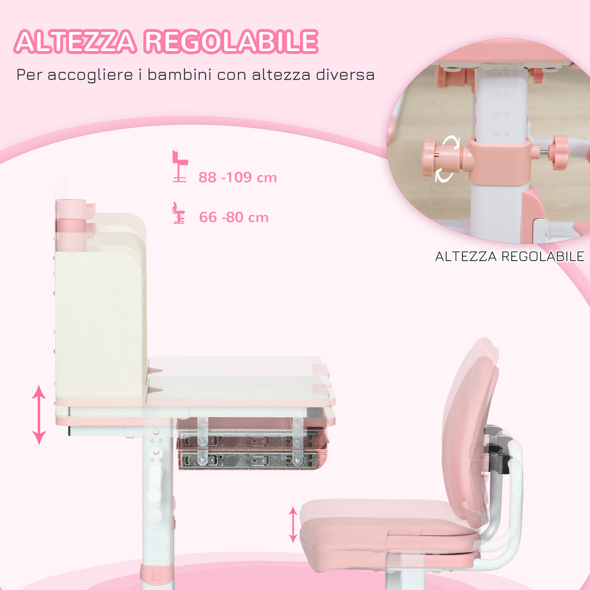 easycomfort easycomfort banco scuola con sedia per bambini 3 12 anni altezza regolabile e piano inclinabile rosa