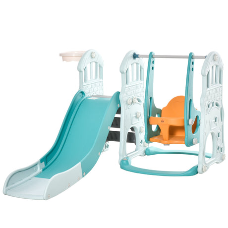 easycomfort easycomfort scivolo per bambini con altalena regolabile canestro e palle per cameretta e giardino 149x186x98cm blu e arancione
