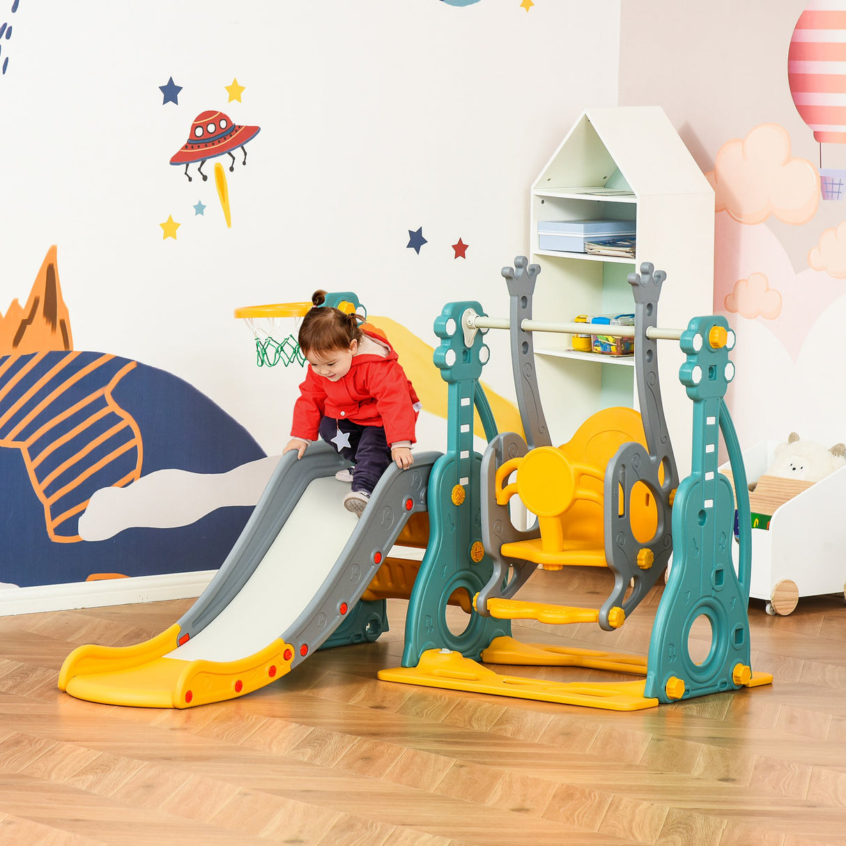 easycomfort easycomfort scivolo per bambini 18 mesi 3 anni con altalena regolabile e canestro in hdpe multicolore 152x149x107cm