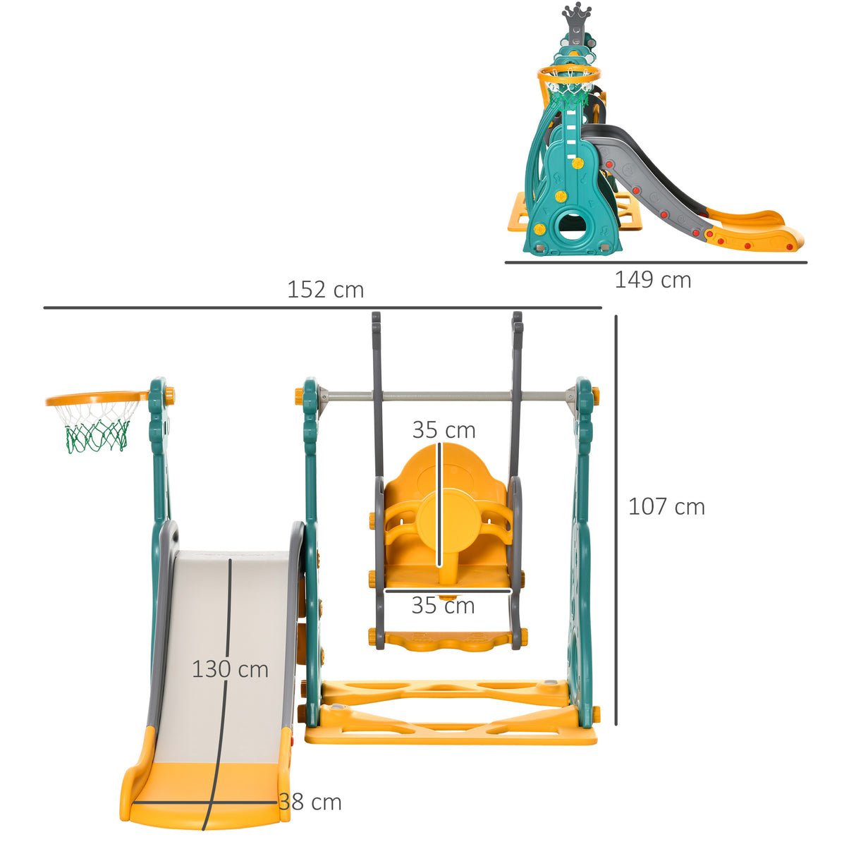 easycomfort easycomfort scivolo per bambini 18 mesi 3 anni con altalena regolabile e canestro in hdpe multicolore 152x149x107cm