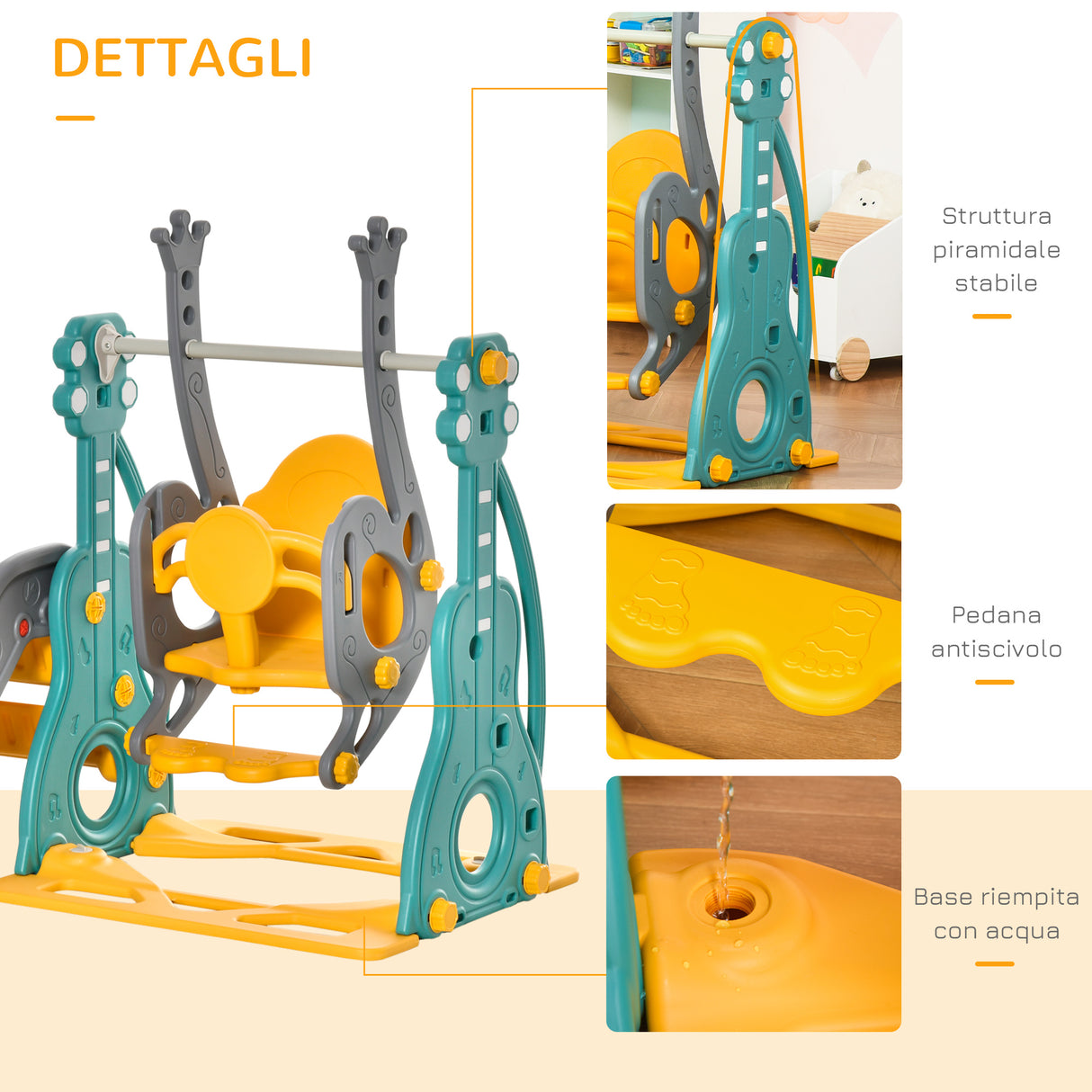 easycomfort easycomfort scivolo per bambini 18 mesi 3 anni con altalena regolabile e canestro in hdpe multicolore 152x149x107cm