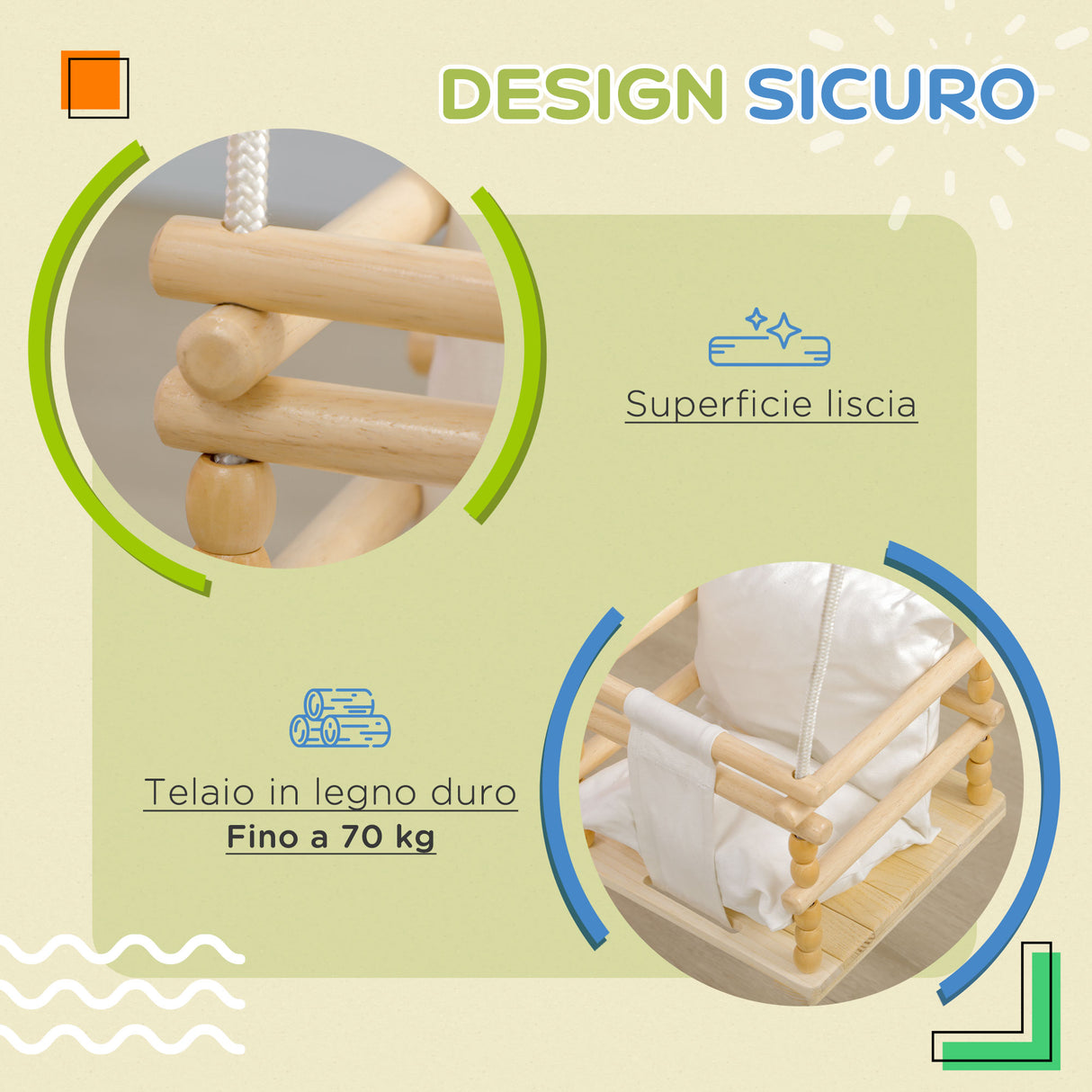 easycomfort easycomfort altalena per bambini 9 36 mesi in legno e cotone con corda regolabile e cuscino 30x30x110 180 cm