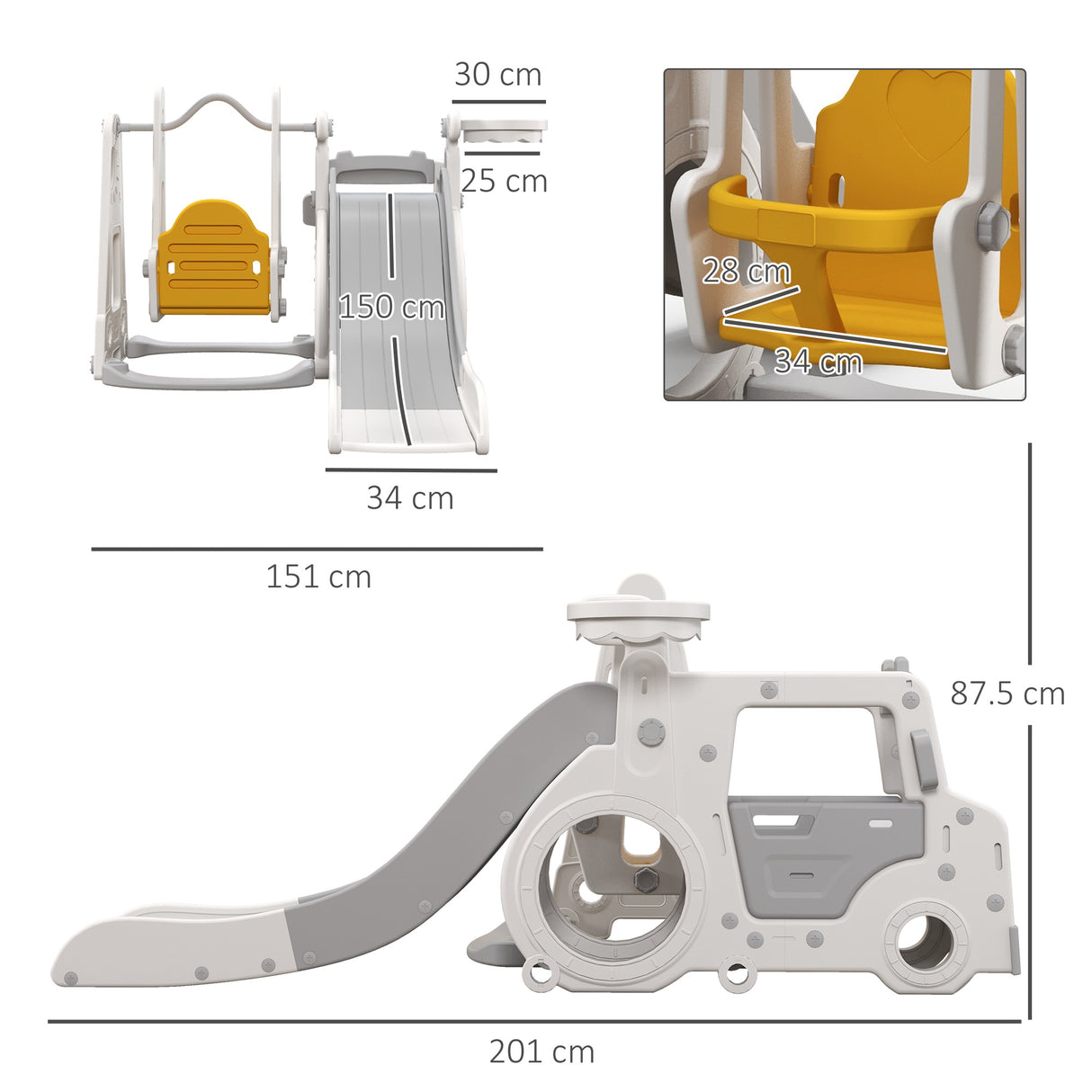 easycomfort easycomfort set scivolo per bambini 18 48 mesi con altalena macchinina e canestro 201x151x87 5cm bianco