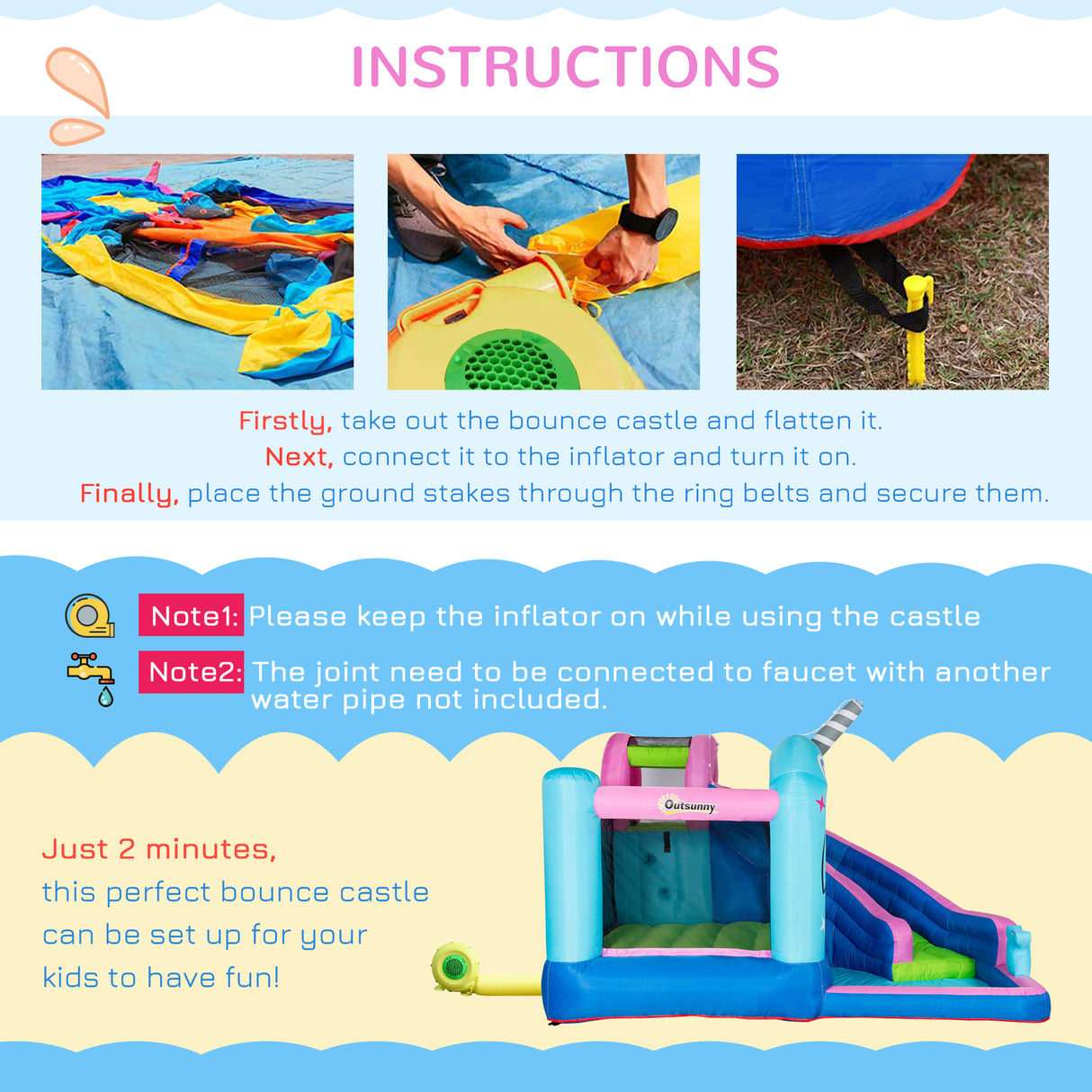 easycomfort gioco gonfiabile per bambini 3 8 anni a tema narvalo con borsa 11 paletti e toppe inclusi 330x280x200 cm