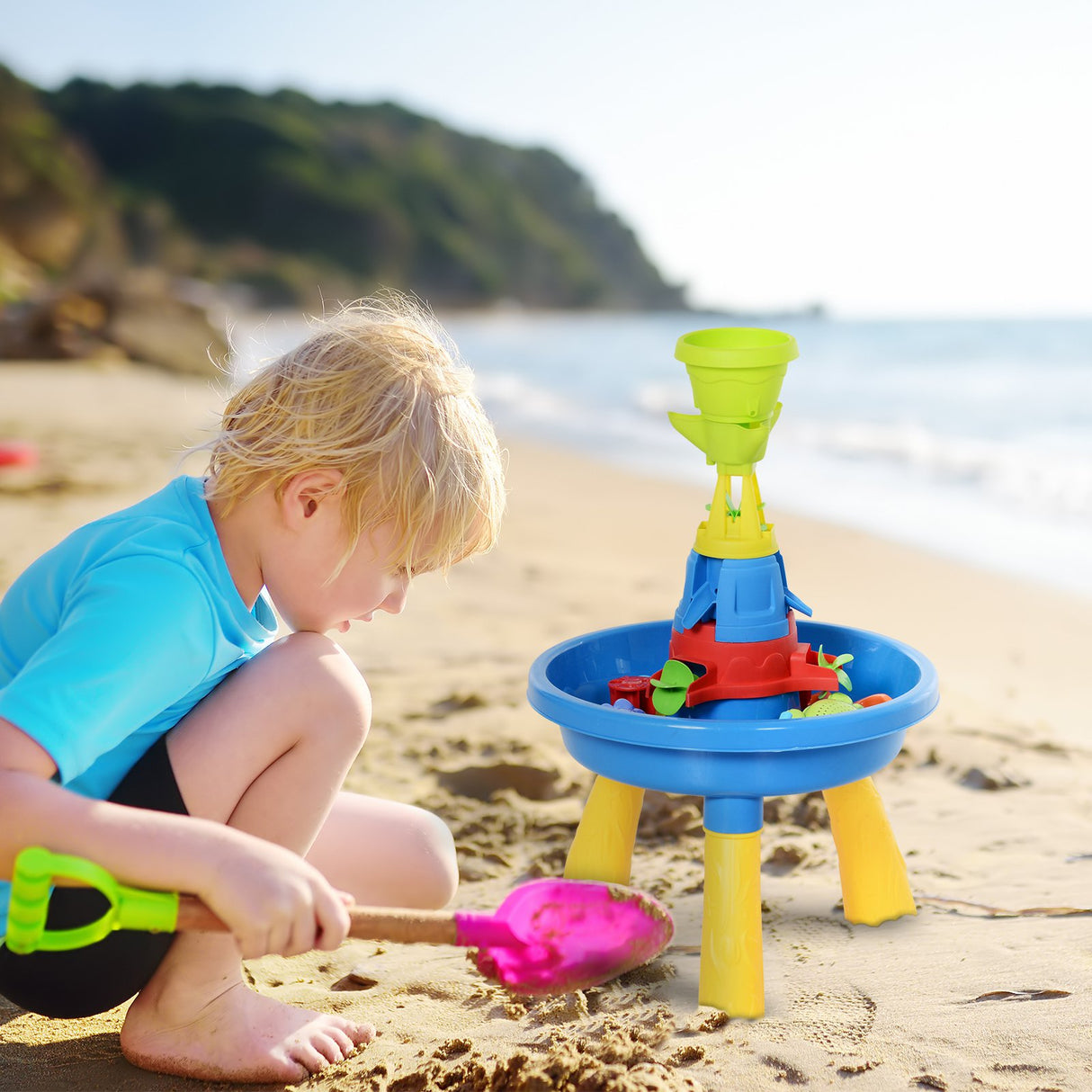 easycomfort easycomfort playset tavolino acqua e sabbia per bambini con 21 accessori set giocattoli tavolo acquatico da spiaggia ed esterni in pp 46x46x72 cm