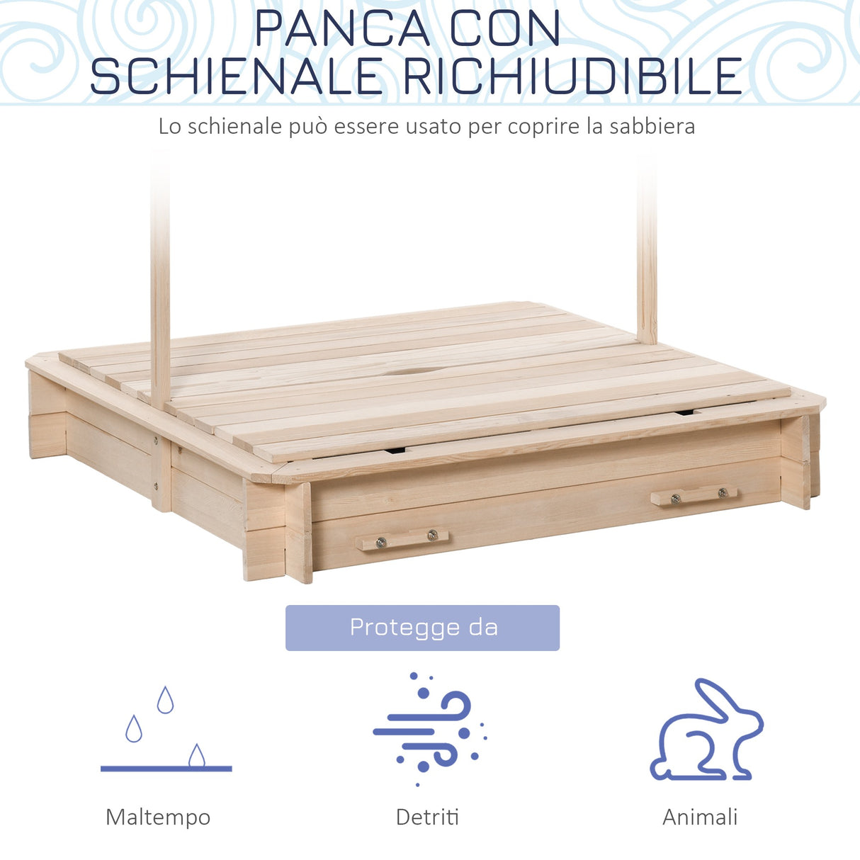 easycomfort easycomfort sabbiera per bambini in legno con tettuccio parasole panca e coperchio 106x106x121cm bianco e blu