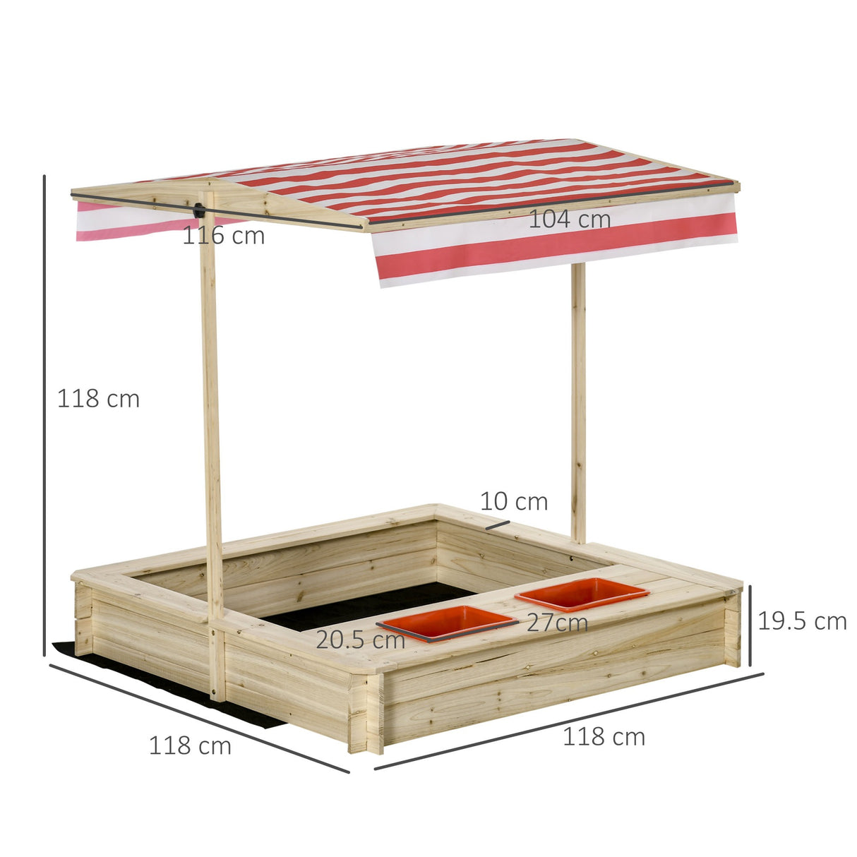 easycomfort easycomfort sabbiera da cortile con tettuccio regolabile per bambini 3 8 anni 118x118x118cm legno