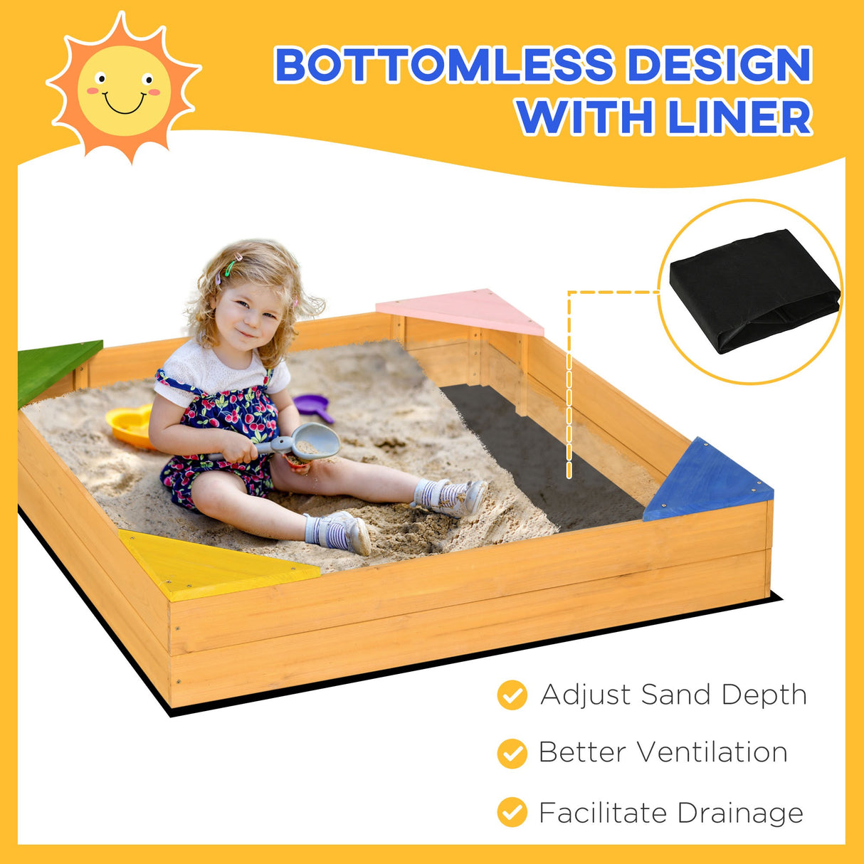 easycomfort easycomfort sabbiera per bambini da 4 posti in legno di abete con design senza fondo 109x109x19 8 cm
