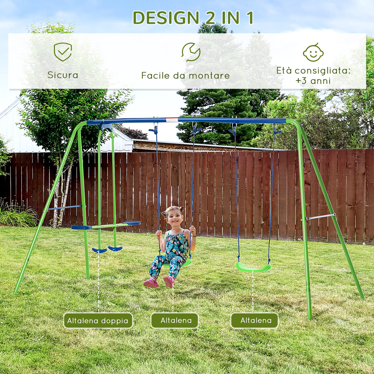easycomfort easycomfort set altalene da giardino per 4 bambini 1 altalena doppia e 2 altalene singole capacita di peso 45kg altalena 180kg totale 280x140x178cm