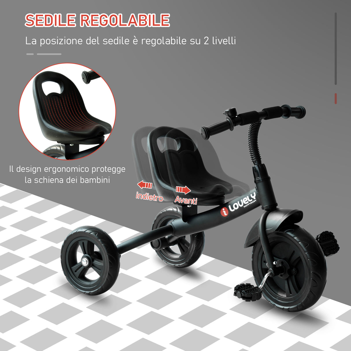 easycomfort easycomfort triciclo per bimbo con campanello parafango ruota speciale nero 74x49x55cm