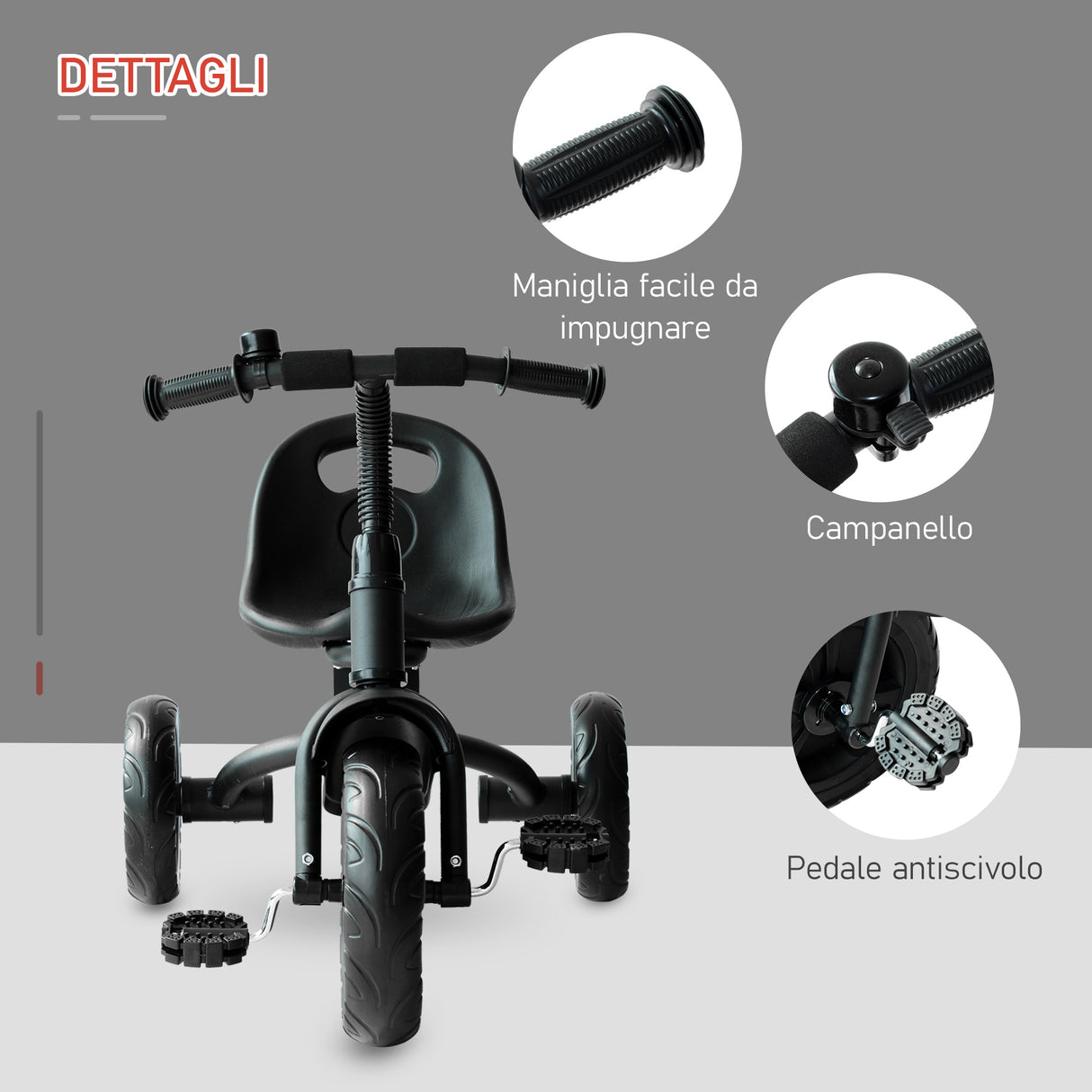 easycomfort easycomfort triciclo per bimbo con campanello parafango ruota speciale nero 74x49x55cm