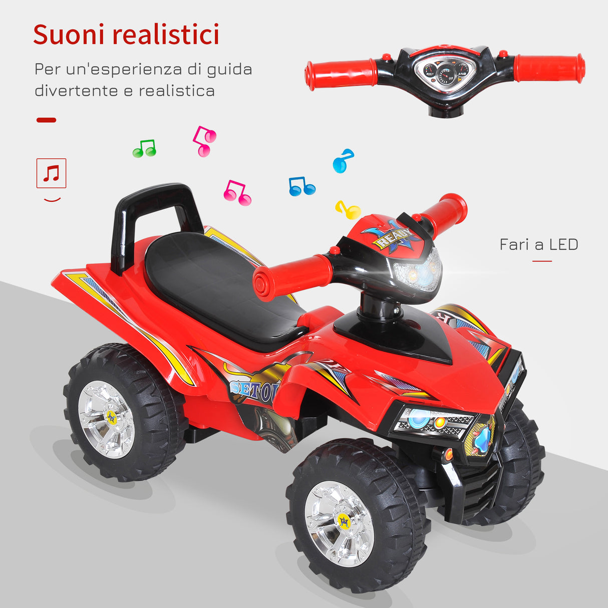easycomfort easycomfort quad giocattolo per bambini con clacson musica e luci 60x38x42 cm in pp rosso