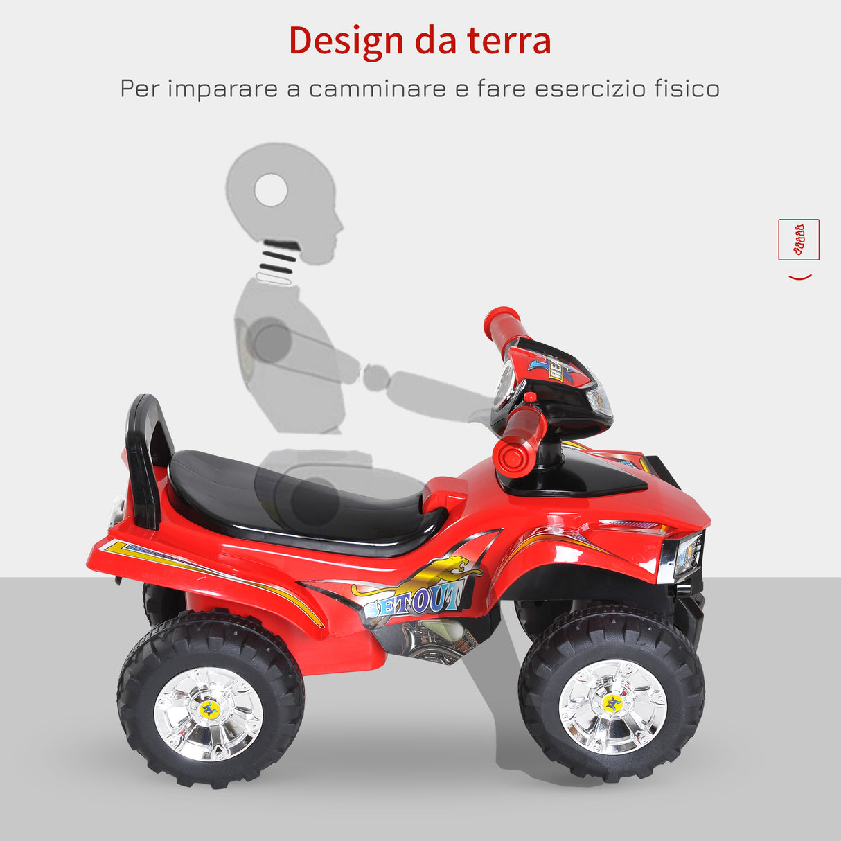 easycomfort easycomfort quad giocattolo per bambini con clacson musica e luci 60x38x42 cm in pp rosso