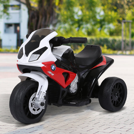 easycomfort easycomfort moto elettrica per bambini max 20kg con licenza bmw 3 ruote batteria ricaricabile 6v bianco rosso 66x37x44cm