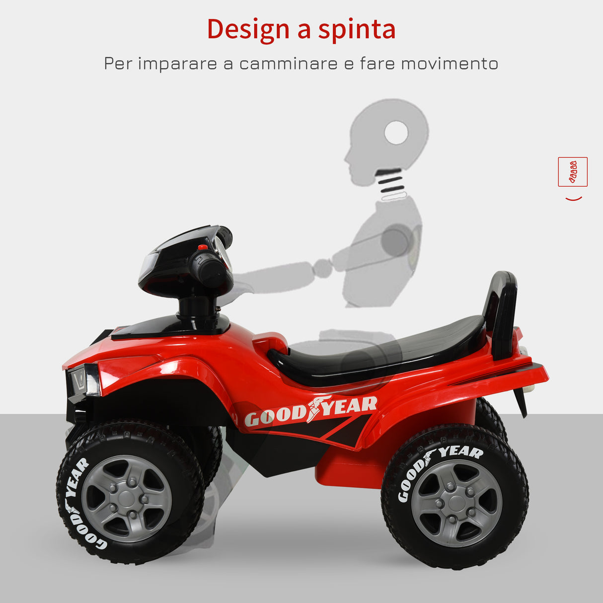 easycomfort easycomfort quad giocattolo per bambini 18 36 mesi con licenza goodyear con luci e suoni realistici rosso e nero 60x31x42cm