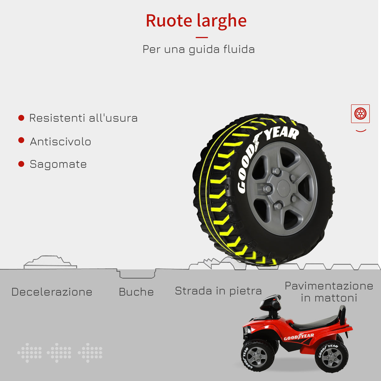easycomfort easycomfort quad giocattolo per bambini 18 36 mesi con licenza goodyear con luci e suoni realistici rosso e nero 60x31x42cm