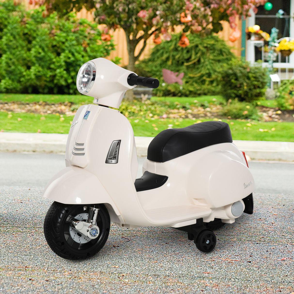 easycomfort easycomfort moto elettrica per bambini con licenza ufficiale vespa batteria 6v fari e clacson per bimbi da 18 36 mesi bianco 66 5x38x52cm