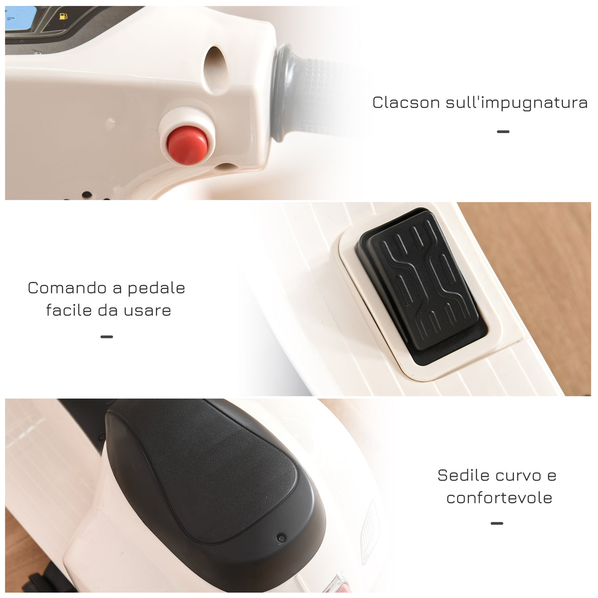 easycomfort easycomfort moto elettrica per bambini con licenza ufficiale vespa batteria 6v fari e clacson per bimbi da 18 36 mesi bianco 66 5x38x52cm