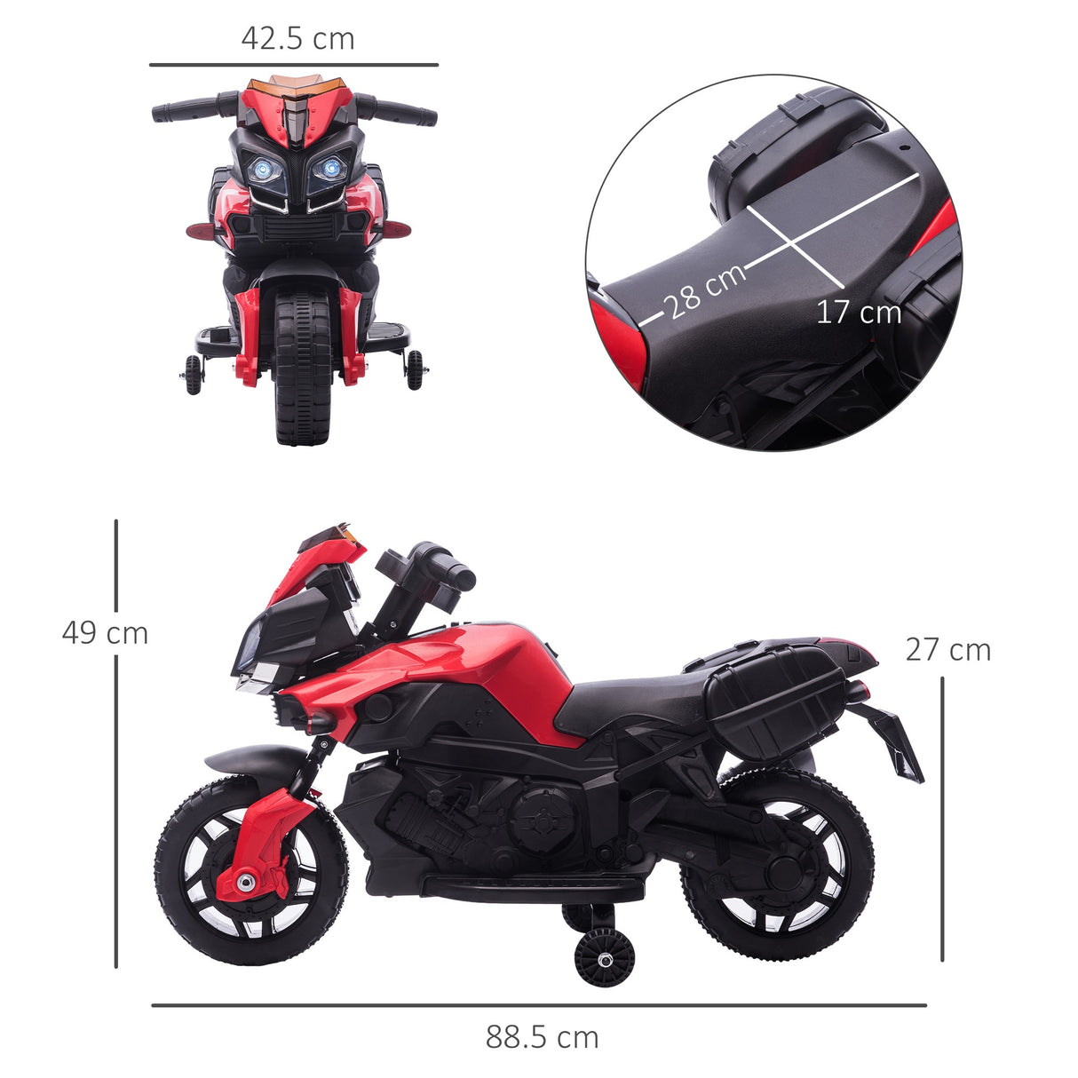 easycomfort easycomfort moto elettrica per bambini con fari e clacson batteria 6v velocita 3kmh eta 18 48 mesi 88 5x42 5x49cm rosso