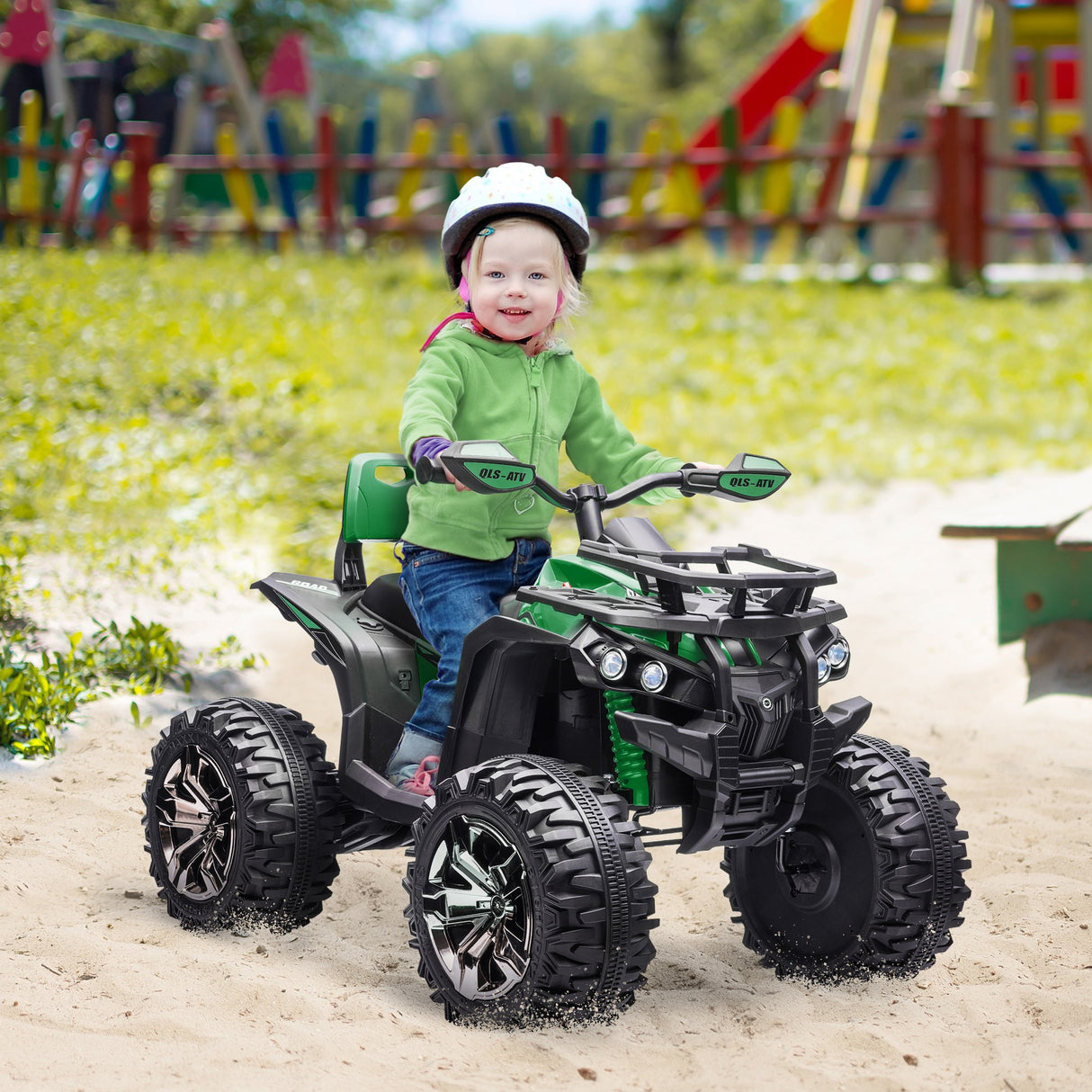 easycomfort easycomfort quad per bambini elettrico 12v con fari e batteria ricaricabile eta 3 5 anni 100x65x73cm verde