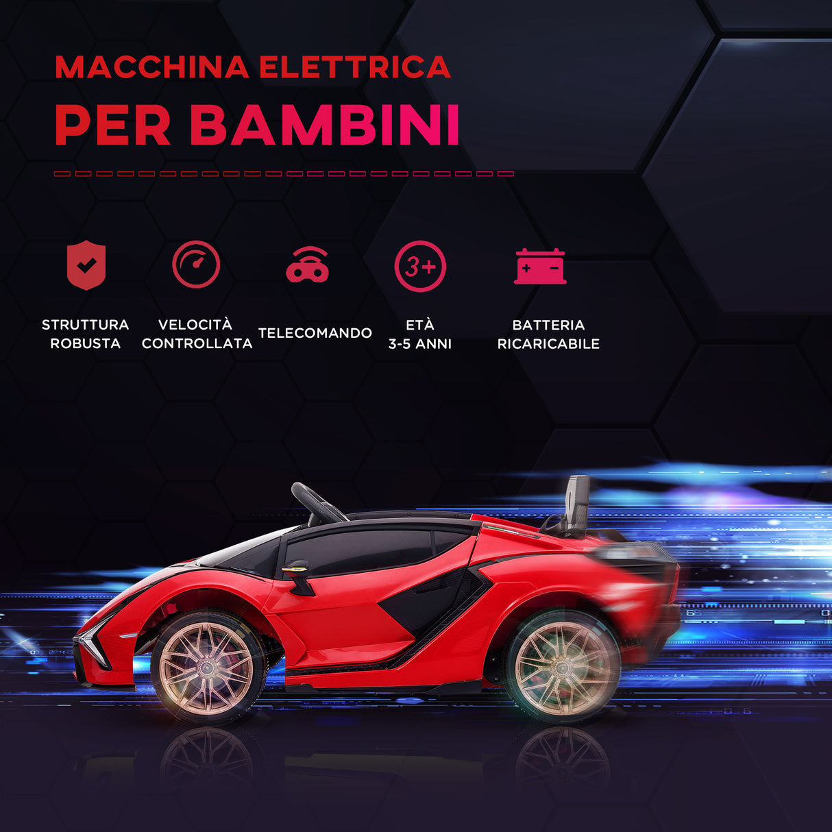 easycomfort easycomfort macchina elettrica per bambini 12v con fari e musica telecomando e velocita 3 5kmh eta 3 5 anni 108x62x40cm rosso