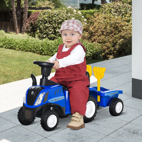 easycomfort easycomfort trattore per bambini cavalcabile con rimorchio rastrello e pala gioco educativo per bimbi 12 36 mesi 91x29x44cm blu