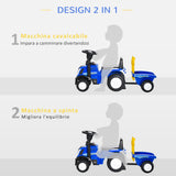 easycomfort easycomfort trattore per bambini cavalcabile con rimorchio rastrello e pala gioco educativo per bimbi 12 36 mesi 91x29x44cm blu