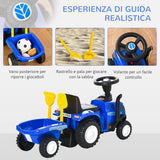 easycomfort easycomfort trattore per bambini cavalcabile con rimorchio rastrello e pala gioco educativo per bimbi 12 36 mesi 91x29x44cm blu
