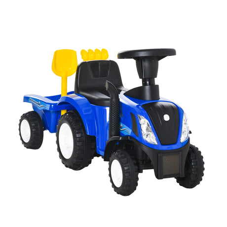 easycomfort easycomfort trattore per bambini cavalcabile con rimorchio rastrello e pala gioco educativo per bimbi 12 36 mesi 91x29x44cm blu