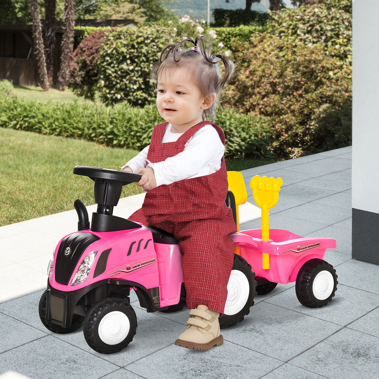 easycomfort easycomfort trattore per bambini cavalcabile con rimorchio rastrello e pala gioco educativo per bimbi 12 36 mesi 91x29x44cm rosa