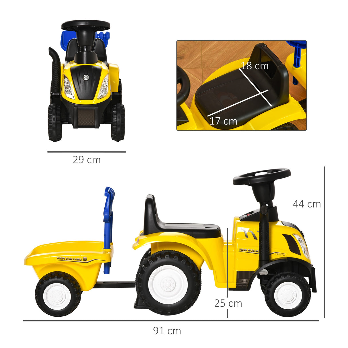 easycomfort easycomfort trattore giocattolo per bambini cavalcabile con rimorchio rastrello e pala gioco educativo per bimbi 12 36 mesi 91x29x44cm giallo