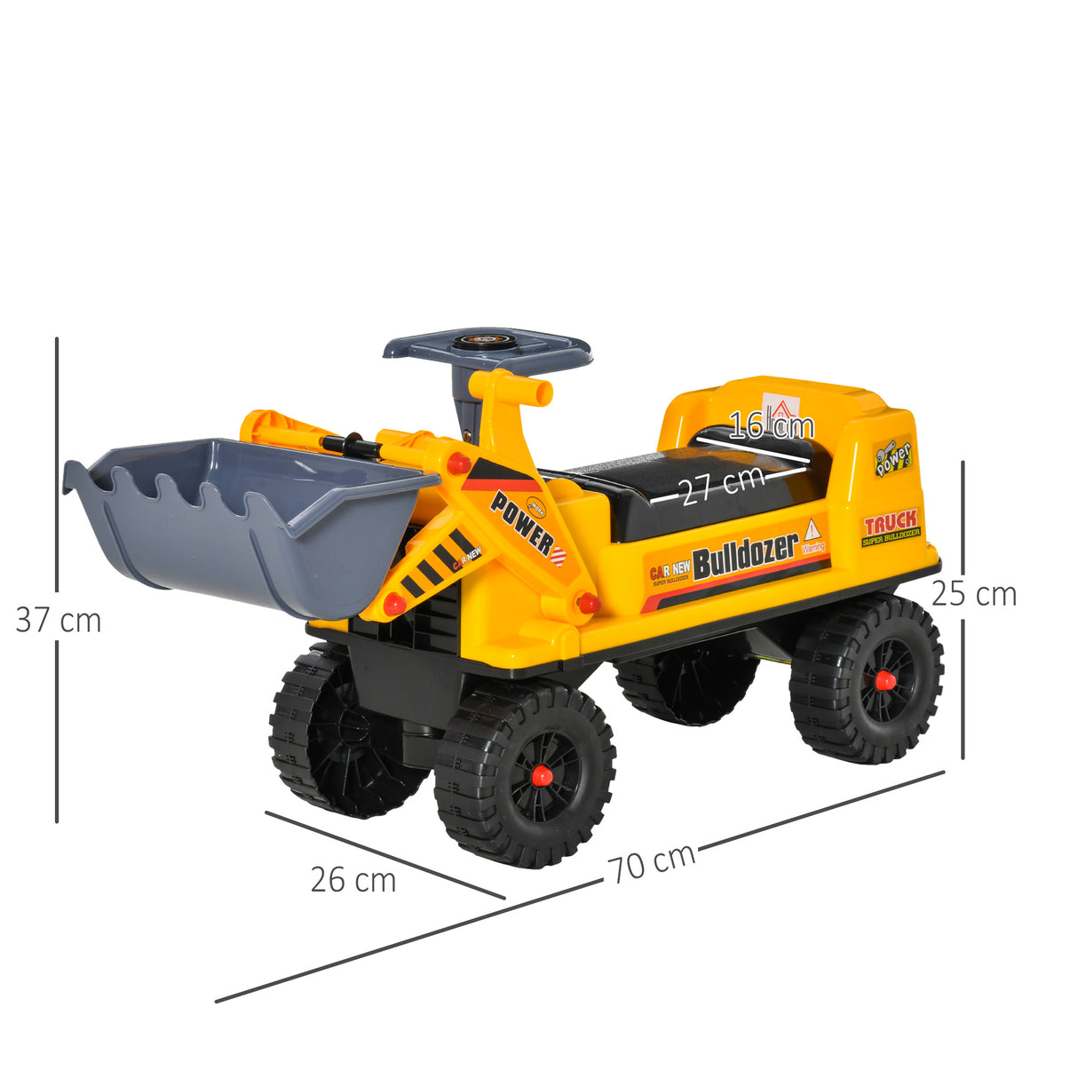 easycomfort easycomfort ruspa giocattolo con volante escavatore manuale e vano nascosto gioco cavalcabile bambini 2 3 anni 70x26x37cm giallo