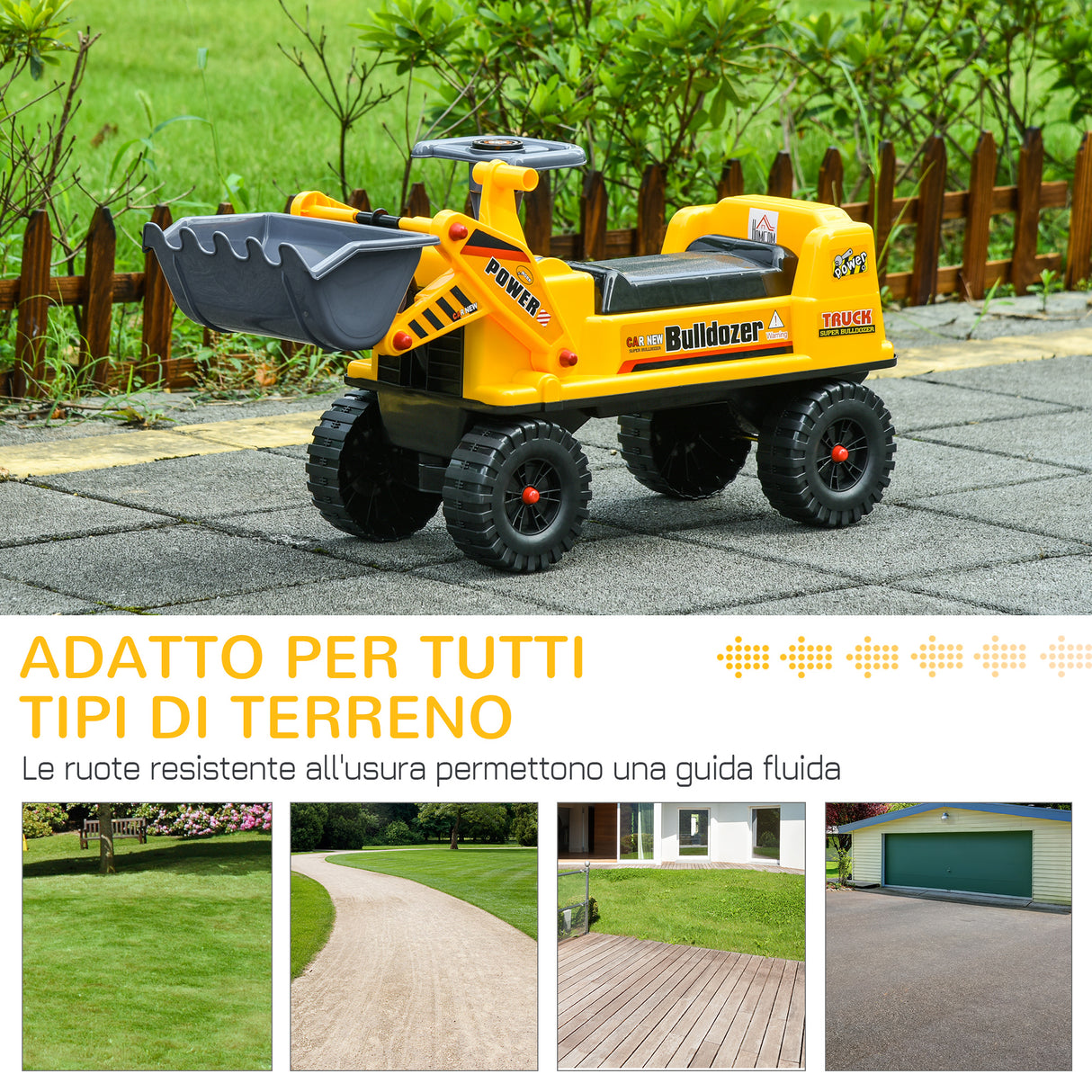 easycomfort easycomfort ruspa giocattolo con volante escavatore manuale e vano nascosto gioco cavalcabile bambini 2 3 anni 70x26x37cm giallo