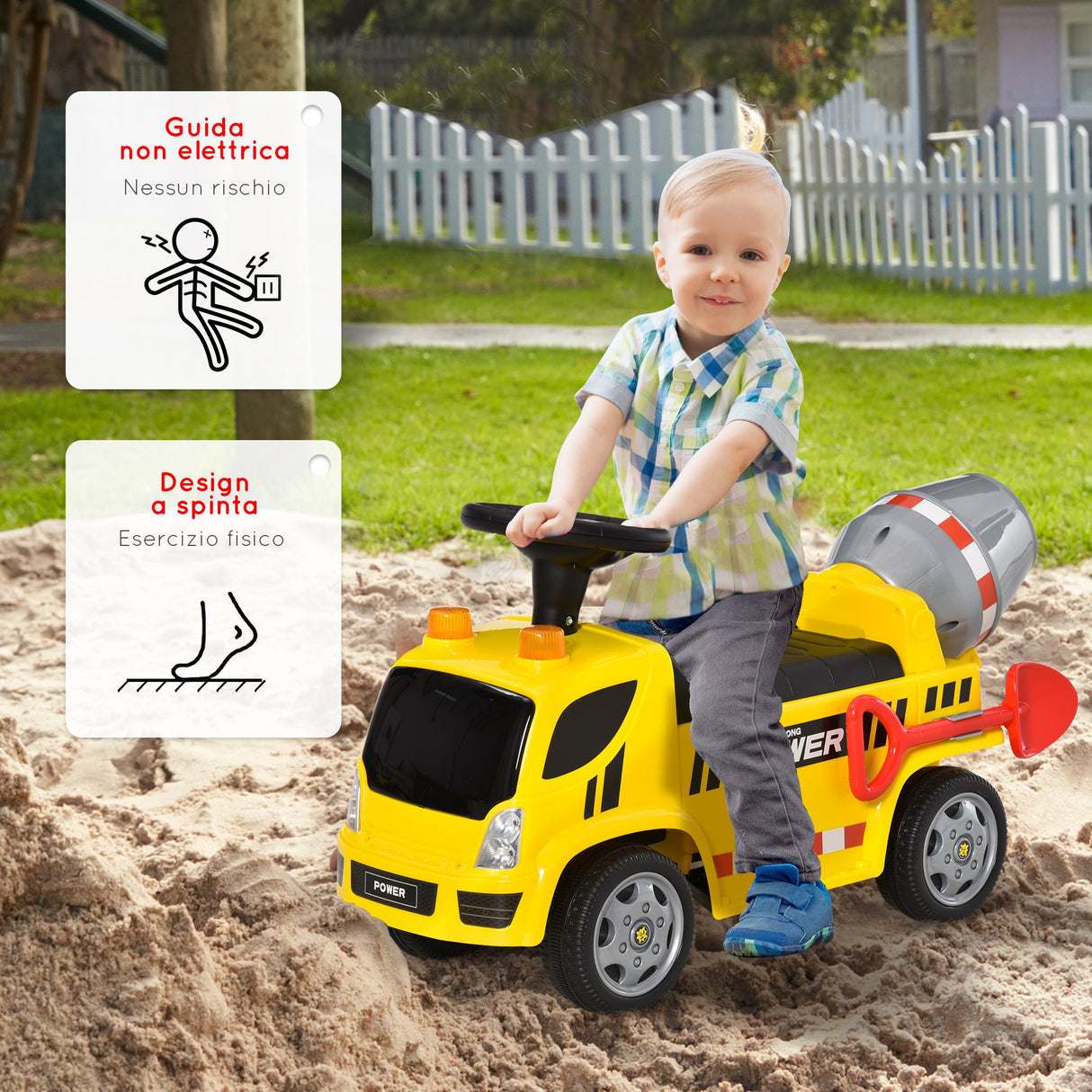 easycomfort easycomfort macchina per bambini cavalcabile 2 in 1 con betoniera luci e suoni eta 18 36 mesi 78x28 2x42cm giallo