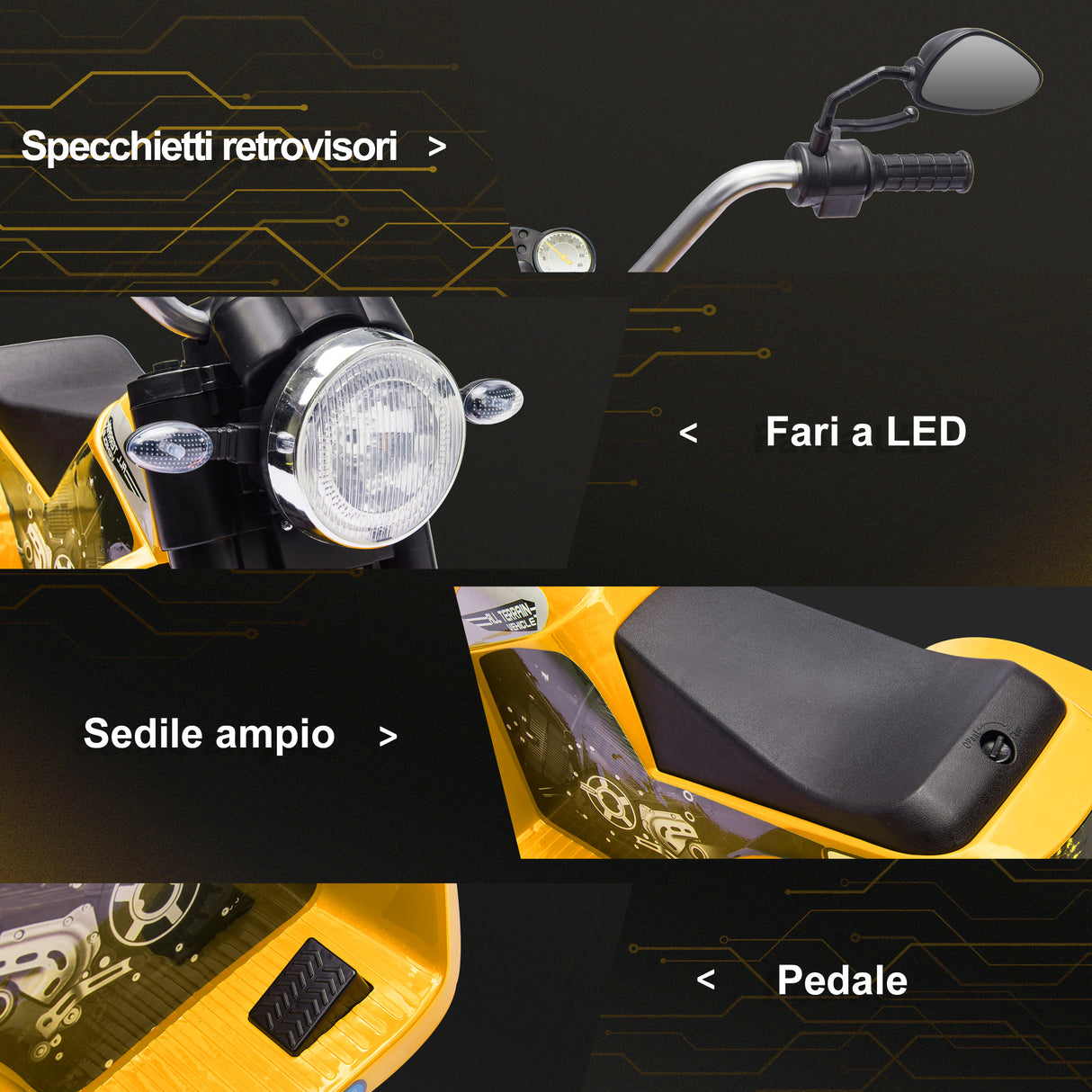 easycomfort easycomfort moto elettrica per bambini a 3 ruote con luci e suoni batteria ricaricabile 6v velocita 2 kmh per bimbi da 18 36 mesi 72cmx57cmx56cm gialla