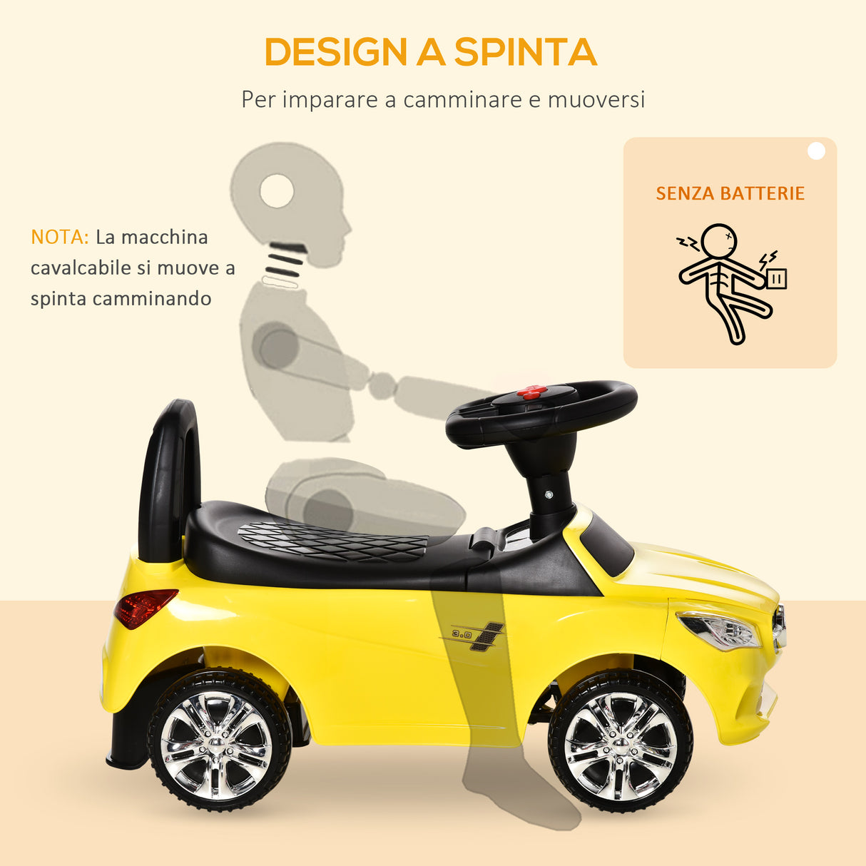 easycomfort easycomfort macchina giocattolo per bambini cavalcabile con volante musiche e fari eta 18 36 mesi 63 5x28x36cm giallo