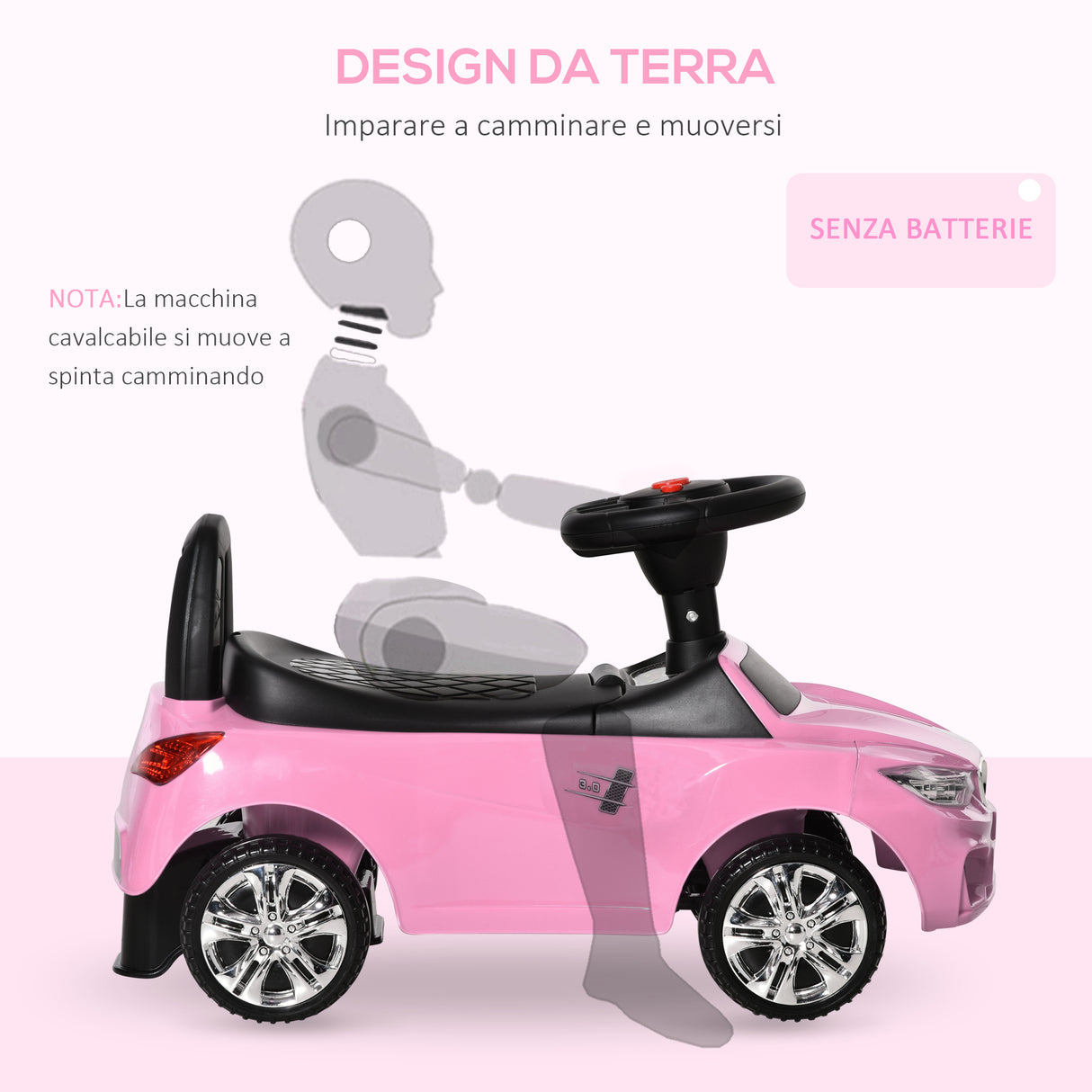 easycomfort easycomfort macchinina per bambini cavalcabile con volante fari e musiche integrate eta 18 36 mesi 63 5x28x36cm rosa