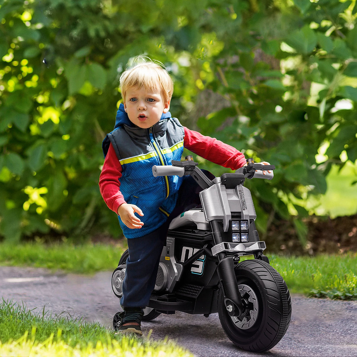 easycomfort easycomfort moto elettrica per bambini 3 5 anni in pp e metallo con rotelle clacson e musica 86x44x58 cm bianca e nera