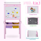 easycomfort easycomfort lavagnetta con cavalletto per bambini 3 in 1 e con rullo fogli di carta in legno rosa