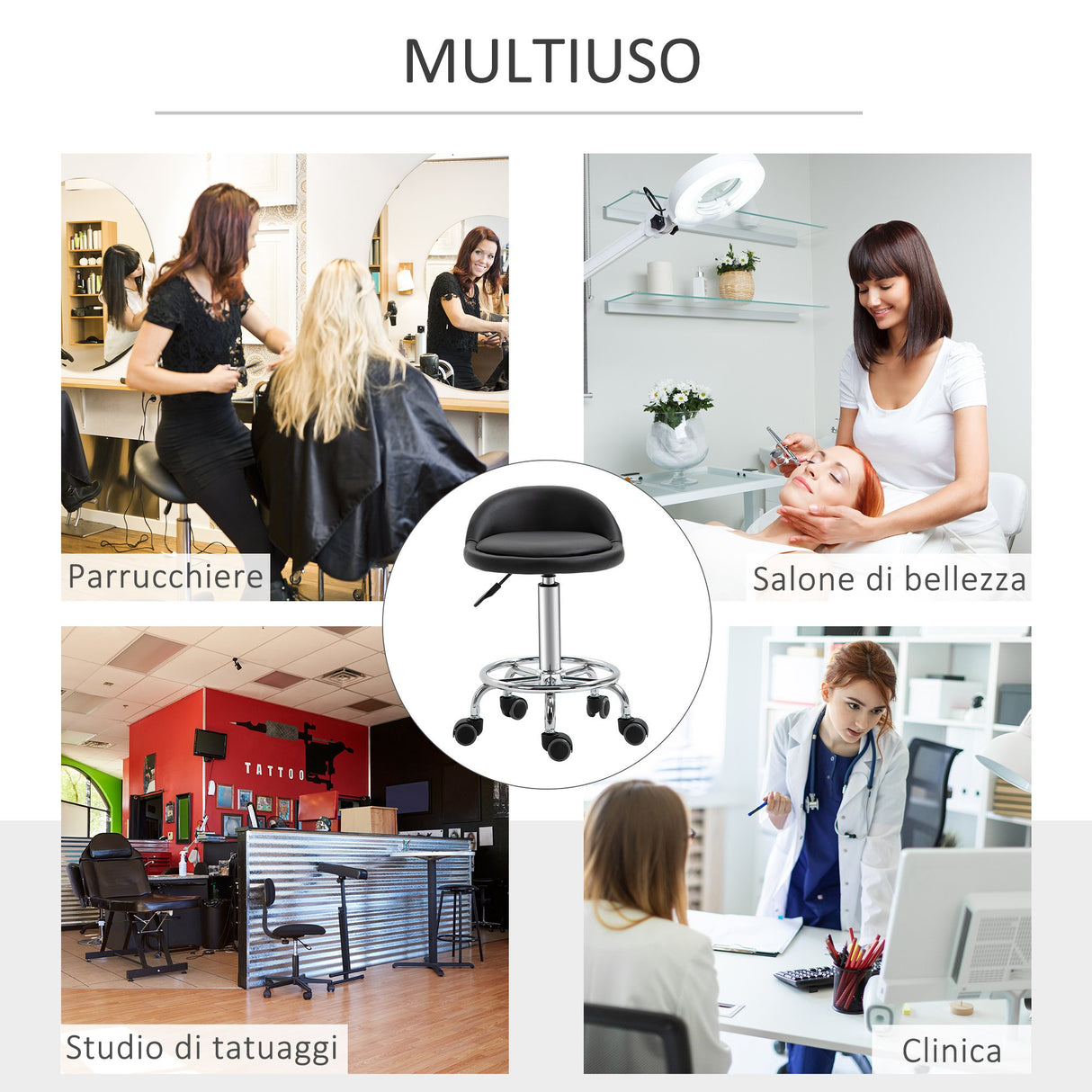 easycomfort easycomfort set 2 sgabelli girevoli con ruote altezza regolabile e rivestimento similpelle pu 38x38x57 72cm