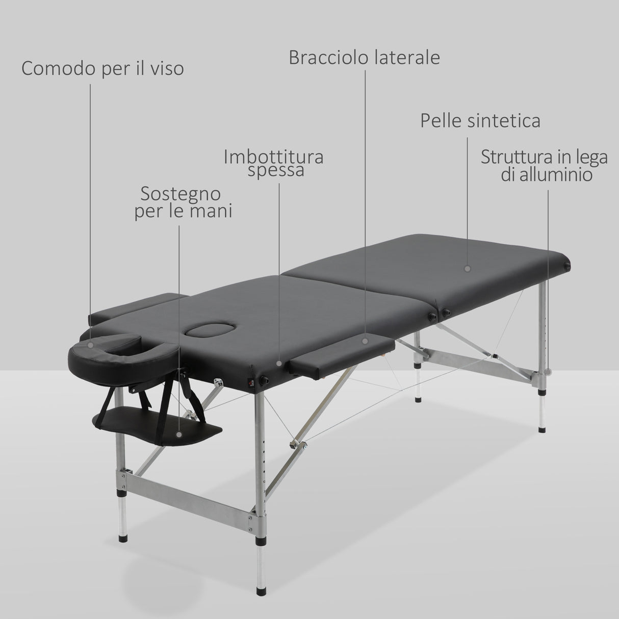 easycomfort lettino per massaggio portatile e pieghevole con altezza regolabile e seduta imbottita 186x71x62 83 cm nero