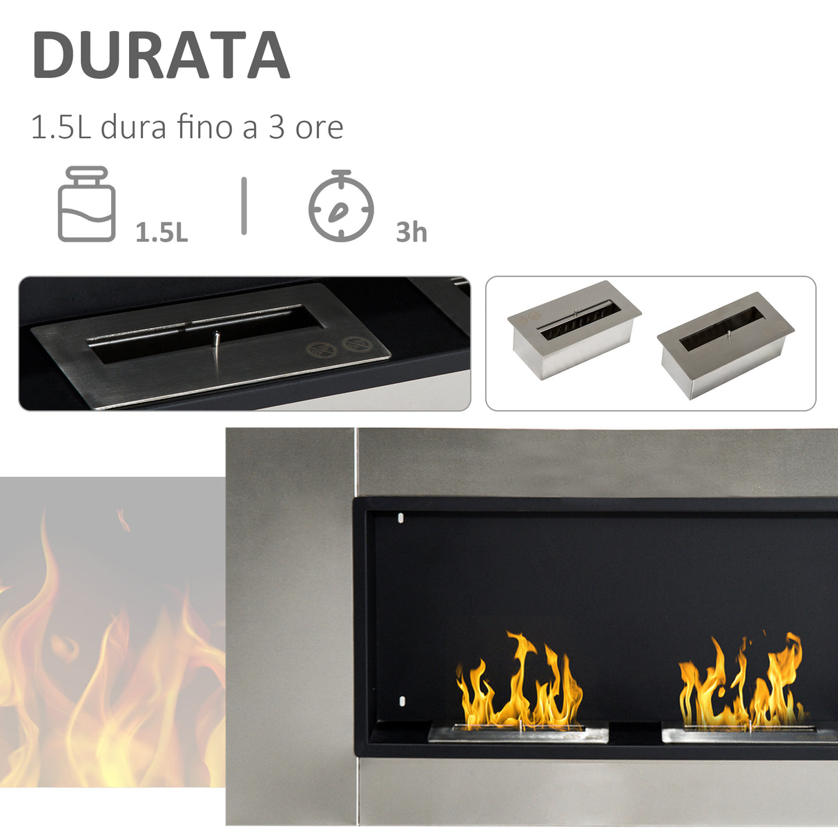 easycomfort easycomfort camino bioetanolo da parete con 2 bruciatori 110x54x14 5cm