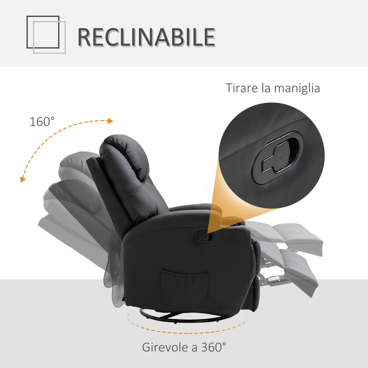 easycomfort easycomfort poltrona relax massaggiante con 8 punti 5 modalita e 2 intensita reclinabile con poggiapiedi e girevole 84x92x109cm nero