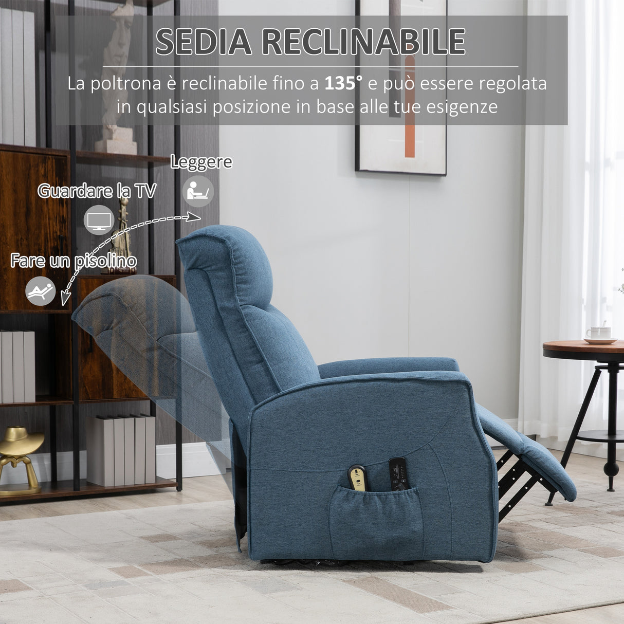 easycomfort easycomfort poltrona relax alzapersona con 8 punti massaggio reclinazione a 135 e 2 telecomandi blu