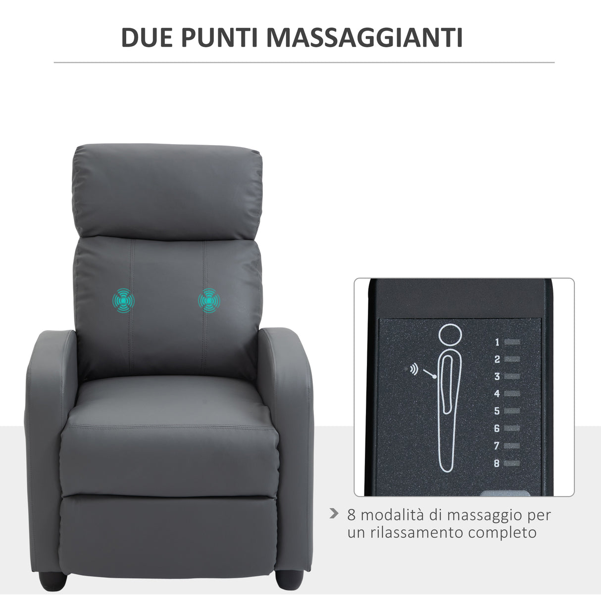 easycomfort easycomfort poltrona relax massaggiante con telecomando e 8 programmi reclinazione e poggiapiedi 68x88x98cm grigio