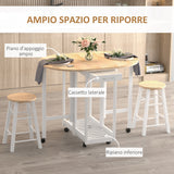 easycomfort easycomfort set 3 pezzi tavolo pieghevole da cucina e 2 sgabelli salvaspazio bianco e legno
