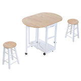easycomfort easycomfort set 3 pezzi tavolo pieghevole da cucina e 2 sgabelli salvaspazio bianco e legno