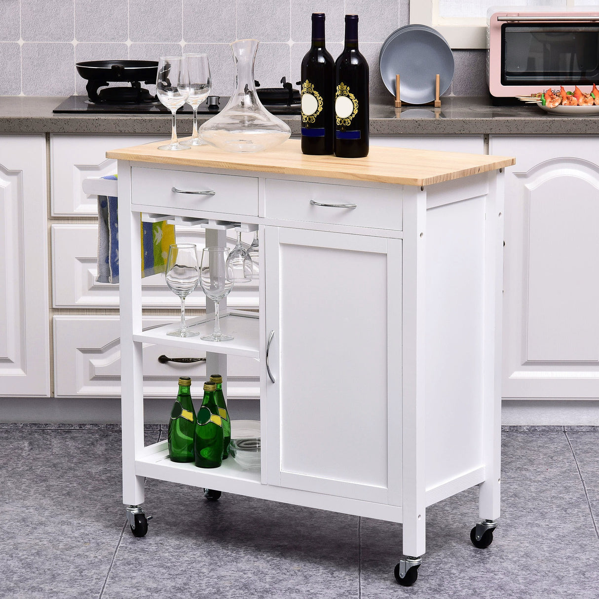 easycomfort easycomfort carrello da cucina classico con cassetti e ruote in legno salvaspazio 89x40x84cm ean 8054144134314
